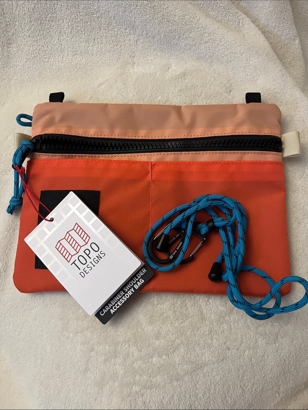 Topo Designs Orange and Peach Compact Crossbody Belt Bag with Blue Cord